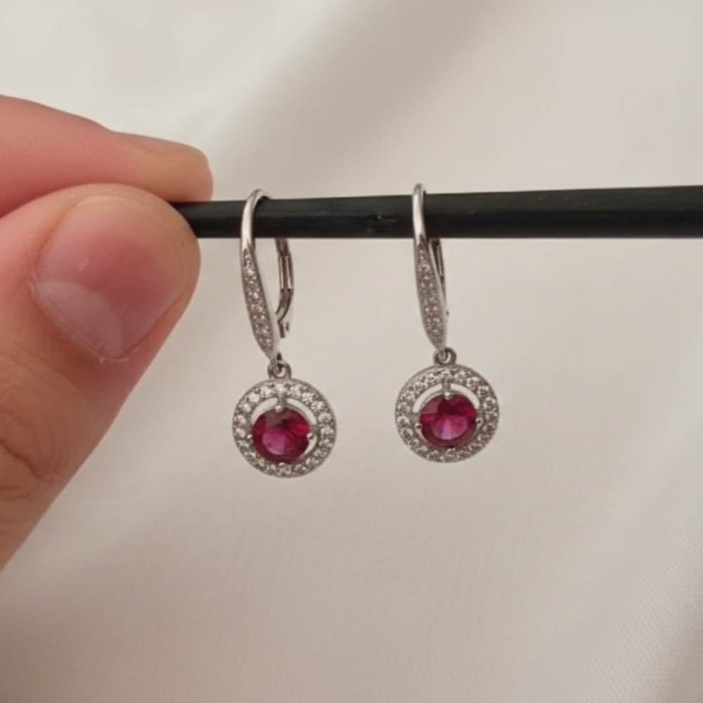 Dazzling Silver Earrings with Red Gemstone